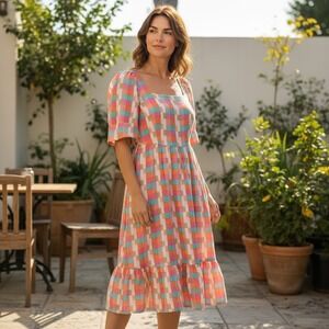 Colorful Checkered Midi Dress